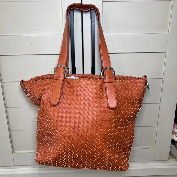 Charming Charlie Orange Weave Vegan Leather Large Tote, Handbag, Purse - Picture 4 of 16